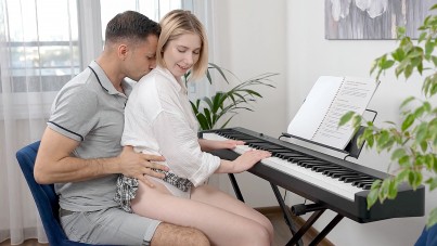 Blonde Russian Mila Pie Plays Her Notes Right to a Cumshot Finish