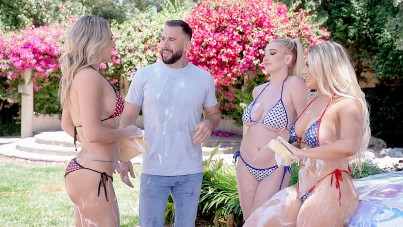 Soapy Wet Orgy: Blonde Bombshells in a Bisexual Cum-Fest
