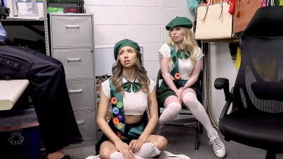Bisexual Threesome: Blonde Teen Undresses for a Cumshot Finale