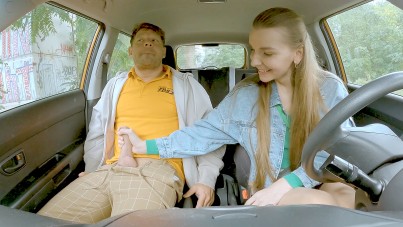 Busty Brunette Arina Shy Struggles with Stick Shift Before Wild Outdoor Cumshot Ride