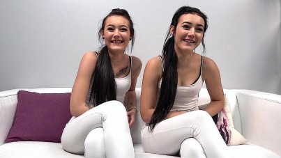 Czech Twins Zlata and Karolina's First Casting: A Tattooed Teen Threesome Adventure