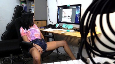 Caught My Ebony Teen Stepsister Watching Porn - POV Cumshot Surprise