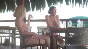 Sizzling Lesbian Action at the Beach Cafe with Mila Amour