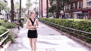 Blonde Bombshell in Little Black Dress Seduces in Public