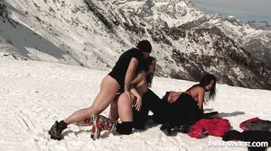 Brunette and Redhead Teens in a Wild Orgy with Double Penetration