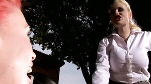 Redheaded Mistress Disciplines Her Busty Slave