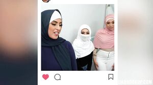 Three Stunning Brunettes in Hijab Hookup: Intense Hardcore Blowjobs and American Adventure