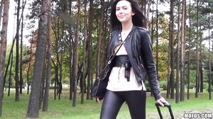 Stranded Brunette Teen in Tight Pants Gets Her Tight Pussy Pounded Hardcore