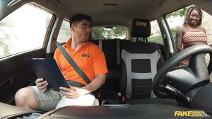 Ebony Driving School Slut Sucks and Fucks for Creampie in POV