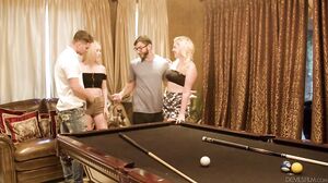 Blonde Busty Babes with Big Asses Go Wild in Steamy Foursome Doggystyle Action After the Game