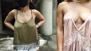 Braless City Adventure: Marce and Rocky's Daring Public Tour