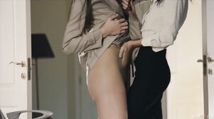 Office Dress Code Violation: Steamy Lesbian Strap-On and Pussy Licking Session