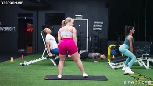 Blonde with Big Tits and Massive Ass Has Accidental Orgasm During Intense Training