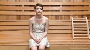 Teen babe Emma Snow delivers a steamy sauna blowjob session