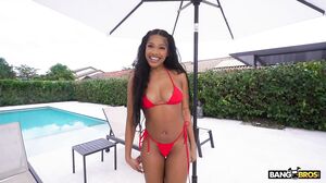 Busty Ebony Beauty Gets Her Throat Stuffed by a Massive White Cock Outdoors