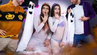 No Virgins This Halloween: Skinny Teen Stepdaughters Seduce Stepdad in Taboo Foursome