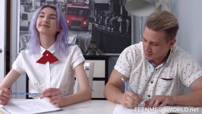 Cute Schoolgirl Teen Mia Cheers Turns Threesome into Double Anal Delight
