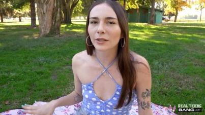 Brunette Picnic Fantasy Turns into Steamy Car Deepthroat POV Ride