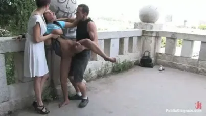 Europe's Wildest Public Disgrace: Massive Natural Tits Bound and Exposed!