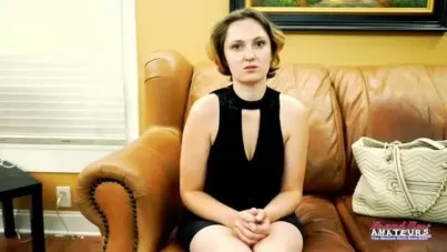 Teen Brunette with Big Tits Auditions with Deep Blowjob and Swallow
