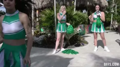Cheerleader BFFs' Wild Outdoor Foursome: Blonde Teens Suck, Lick and Ride in Steamy Lesbian POV