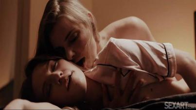 Blonde Lesbians Fibi Euro and Maya Sinn Seduce with Lingerie Fingering and Grinding
