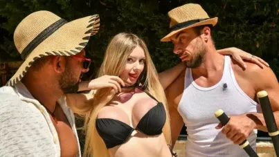 Busty Blonde Nymph Calls Her Gardeners For A Wild Double Penetration Threesome